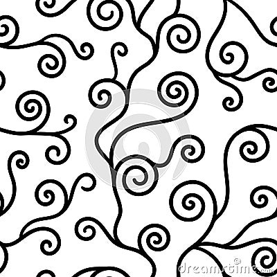 Abstract seamless pattern. Repeated black twist on white background. Tree in style klimt. Repeating modern texture for design prin Vector Illustration