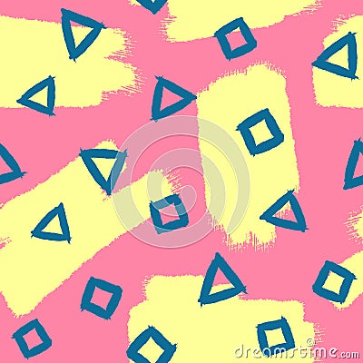 Abstract seamless pattern. Repeated brush strokes and geometric shapes. Vector Illustration