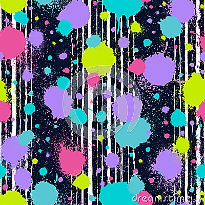 Abstract seamless pattern. Repeating graffiti backdrop. Background paint splatter. Grafitti splash. Grunge texture. Bright random Vector Illustration