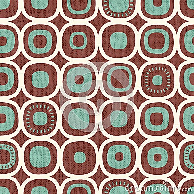 Abstract seamless pattern of rounded squares with random details. Mid-century modern style. Vector Illustration