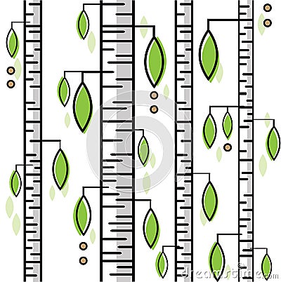 Abstract seamless pattern with summer birch and green leaves Vector Illustration