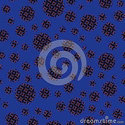 Abstract seamless pattern with textural black different balls on blue. Stock Photo