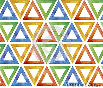 Abstract seamless pattern tile from multicolored red blue green yellow triangles on a white background. Background ornamental like Stock Photo