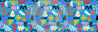 Abstract seamless pattern with various shapes, figures and freeform blobs. Modern trendy vector seamless background with Vector Illustration