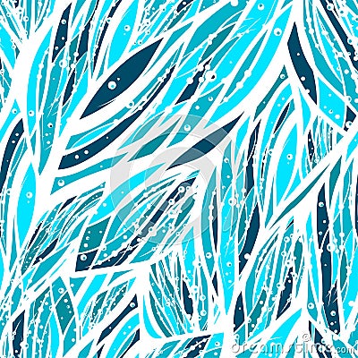Abstract seamless pattern with water, snow or floral elements in blue and white colors Vector Illustration