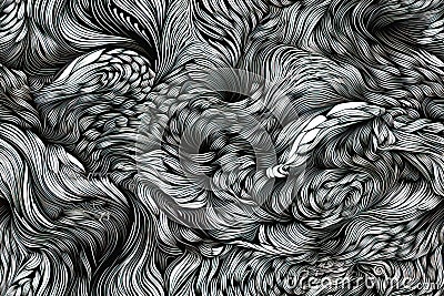 tile. seamless background. Abstract pattern with waves and lines in black and white colors. Generative AI Stock Photo