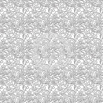 Abstract Seamless Pattern with Wavy Line. Black and White Contour Ornament. Vector Illustration