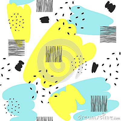 Abstract seamless patterns with black and color dots, spots. Vector Illustration