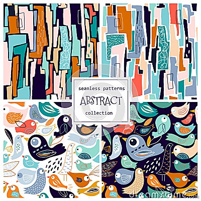 Abstract seamless patterns collection with hand drawn elements Vector Illustration