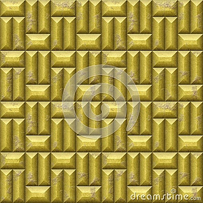 Abstract seamless relief mosaic pattern of gold scratched beveled rectangles Stock Photo