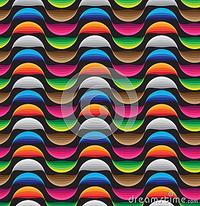 Abstract seamless retro patterns background, colorful curve line Vector Illustration