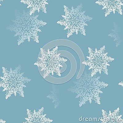 Abstract seamless snowflakes pattern white blue gray blurred Stock Photo