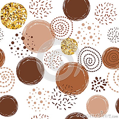 Coffee pattern abstract seamless vector brown pattern with hand drawn round elements Vector Illustration