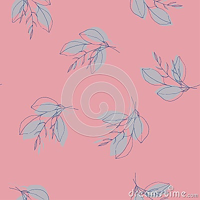 Abstract seamless vector floral print with colorful hand drawn pink wallpaper. Silk or batik square scarf, bandana with blue Vector Illustration