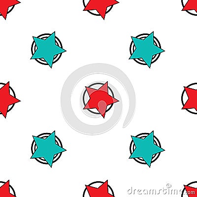 Abstract seamless vector pattern background design with stars and circles around colorful funny cute vintage retro art red aqua bl Vector Illustration