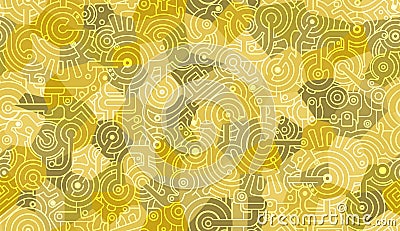 Abstract seamless vector pattern. Background texture. Mechanic, technical motif. Bolts, gears, cogs. Yellow, military green and w Vector Illustration