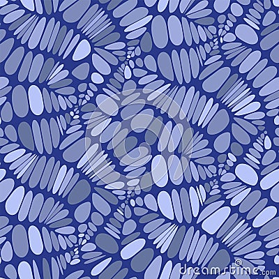 Abstract seamless vector pattern. Light and dark blue. Isolated background. Leaves, branches, veins. Vector Illustration