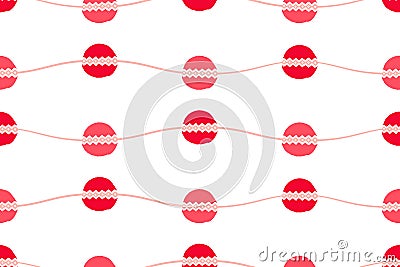 Abstract seamless vector pattern. Red pink white waves with hand drawn circles and zigzags background Vector Illustration