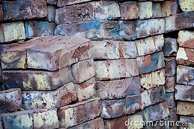 Abstract section of stacked bricks made of mud. Stock Photo