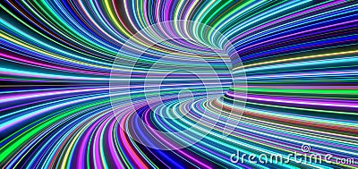 Abstract self-luminous colored lines move fast in the tunnel. 3d Stock Photo