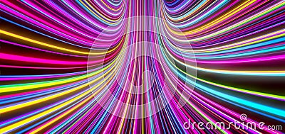 Abstract self-luminous colored lines move upward. 3d rendering Stock Photo