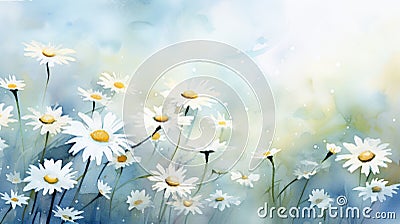 Abstract Serene Watercolor of Calming Chamomile AI Generated Cartoon Illustration