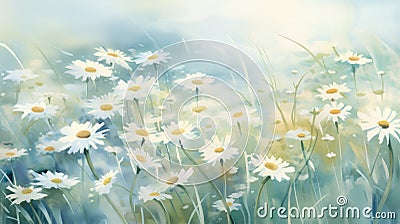 Abstract Serene Watercolor of Calming Chamomile AI Generated Cartoon Illustration