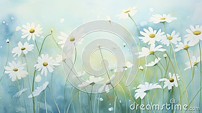 Abstract Serene Watercolor of Calming Chamomile AI Generated Cartoon Illustration