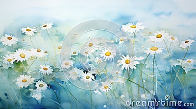 Abstract Serene Watercolor of Calming Chamomile AI Generated Cartoon Illustration