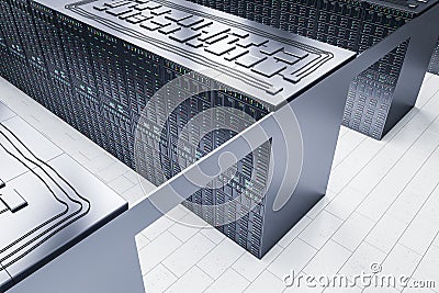 Abstract server room interior background with racks. Cloud computing and telecommunication concept. Stock Photo