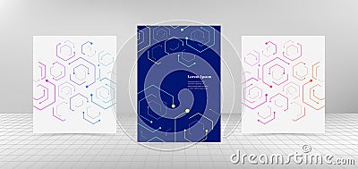 abstract set of brochure. geometric hexagon background. 3d wireframe pattern. architectural concept Vector Illustration