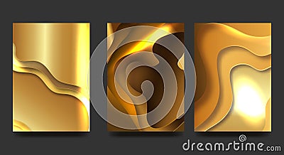 A4 abstract set of golden 3d paper illustrations. Monochrome colors. Bright gradients. Vector design layout for Vector Illustration