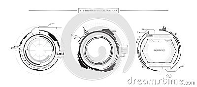 Abstract set of 3 HUD UI icon innovation concept elements design on white background Vector Illustration