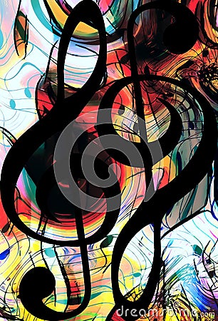Abstract set of music clefs and lines with notes, music theme graphic collage. Stock Photo