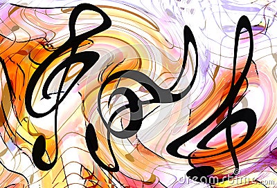 Abstract set of music clefs and lines with notes, music theme graphic collage. Stock Photo