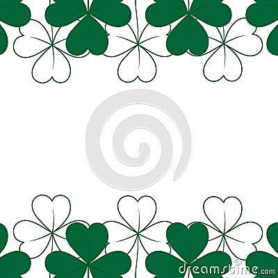 Abstract shamrock frame with top and bottom border in trendy green. Concept for St. Patrick greeting Vector Illustration