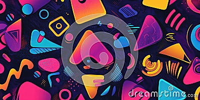 Abstract Shape Symphony: Neon Colors and Geometric Forms, Playful Pattern with Retro Vibes in a Bold, Graphic Composition Stock Photo