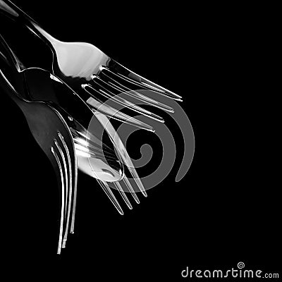 Abstract shapes with flatware on bl Stock Photo