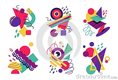 Abstract shapes. Geometric doodle art, hand drawn color shapes, cute modern trendy graphic, trendy posters or prints Vector Illustration