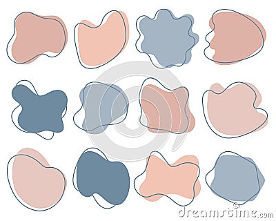 Abstract shapes, hand-drawn geometric stains decorations.Simple design elements blots. Modern style,various cute blobs.Isolated. Vector Illustration