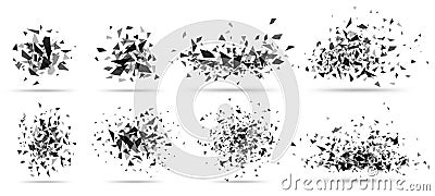 Abstract shatter burst. Geometric texture, dark triangles bursts and broken shattered debris vector set Vector Illustration