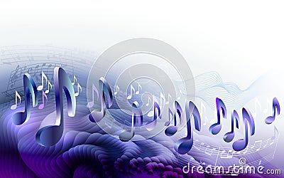 Abstract sheet music design background with 3d musical notes Vector Illustration