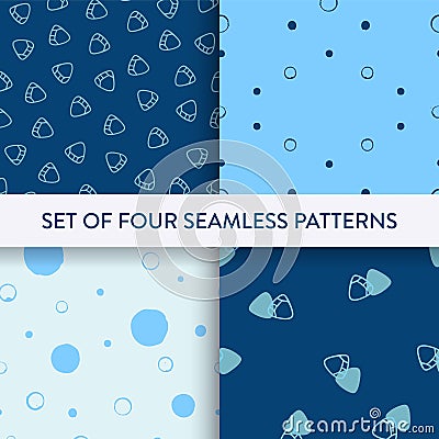 Abstract shell, circle, polka repeat pattern set. Vector Illustration