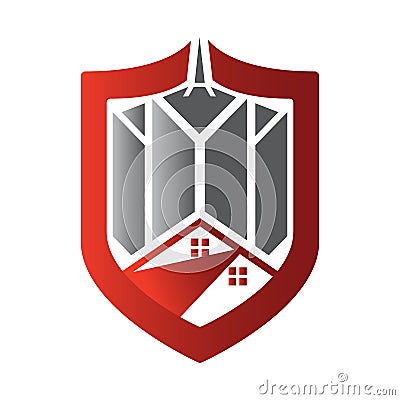Abstract shield and building maintenance security logo vector illustration Vector Illustration