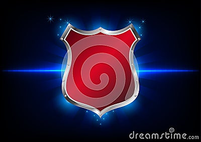 Abstract shield label on blue background Vector Illustration