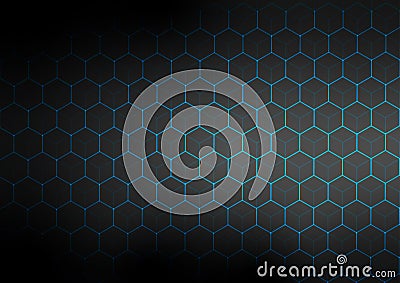 Abstract Shining Blue Hexagons Mesh in Black Background Stock Photo