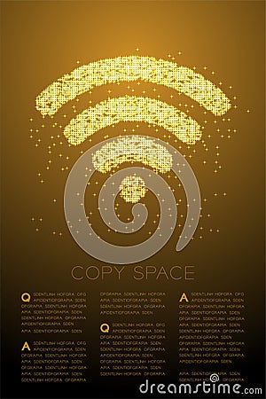 Abstract Shiny Bokeh star pattern Wifi symbol, Internet connect concept design gold color illustration isolated on brown gradient Vector Illustration