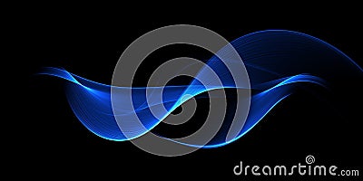 Abstract shiny color blue wave design element on dark background. Science design Stock Photo