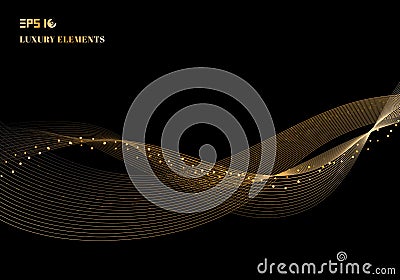 Abstract shiny color sparkling gold wave design element with glitter effect on dark background luxury concept Vector Illustration