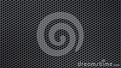 Abstract Shiny Hexagonal Metal Mesh in Black Background Stock Photo